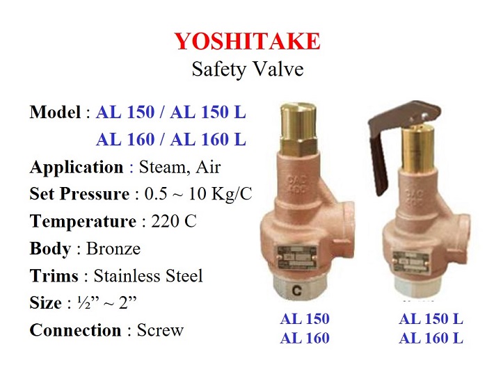 Safety Relief Valve for Steam, Water. Air & Gas - Yoshitake AL-150 / 10 ...